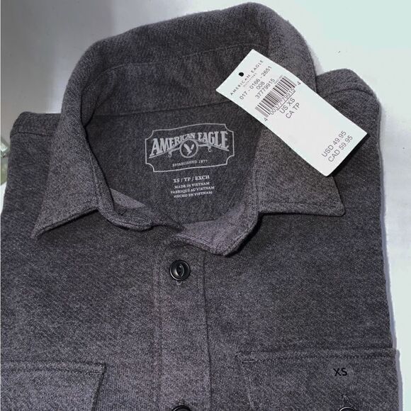 American Eagle Boys/Juniors Long Sleeve Button Down Shirt Grey - Picture 4 of 4